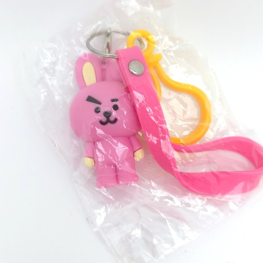 BT21 Cooky Keychain Jungkook Silicone Pink Bunny BTS K Pop Bag Charm Kawaii New